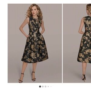 Donna Karen Floral Jacquard Sleeveless Midi Dress